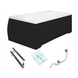 BESCO Wanna 150x70 Bona z czarną obudową z syfonem i nóżkami