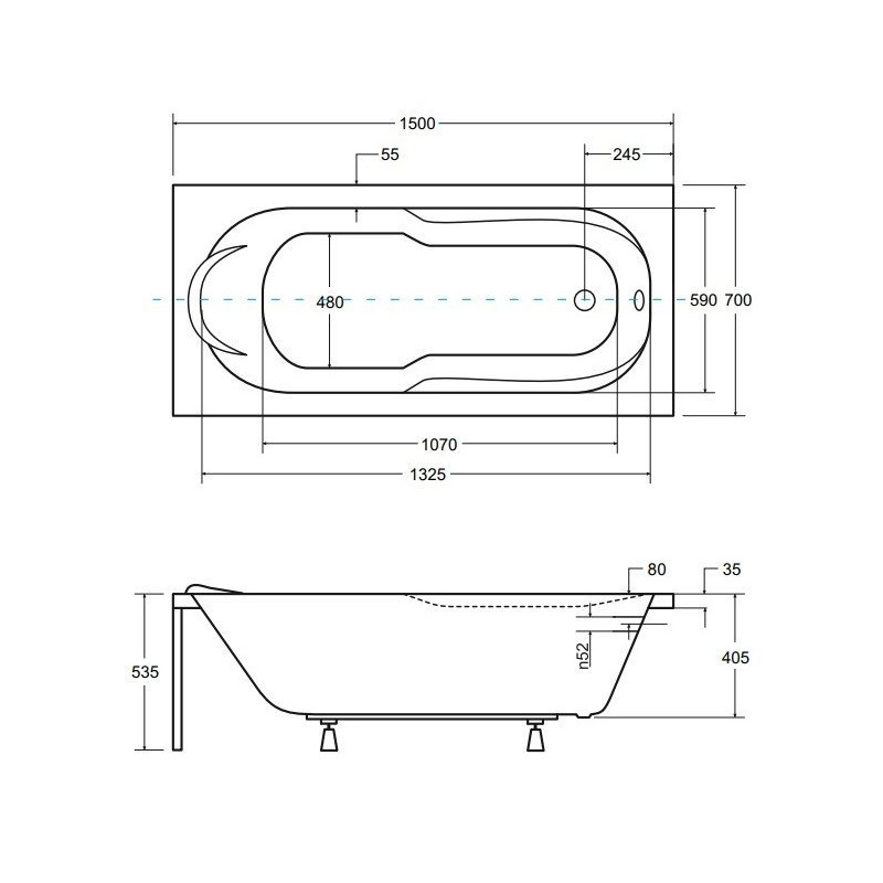 BESCO Wanna 150x70 Bona z czarną obudową + Syfon