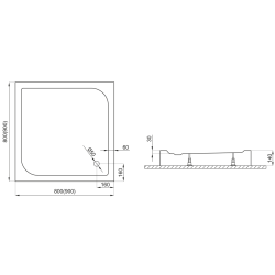 Brodzik kompaktowy kwadratowy TENOR 90x90 + syfon