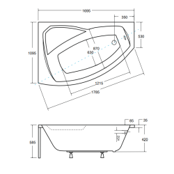 Wanna Asymetryczna Lewa 170L ze Stelażem WD