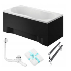 Polimat Wanna prostokątna Gracja 180x80 z czarną Obudową, Syfonem Click-Clack i Nóżkami