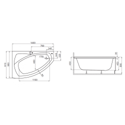 Polimat Wanna asymetryczna Frida 140x90 Prawa z białą Obudową, Syfonem i Nóżkami