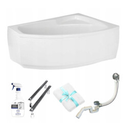 Polimat Wanna prostokątna Frida 150x100 Lewa z białą Obudową, Syfonem i Nóżkami