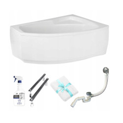 Polimat Wanna asymetryczna Frida 150x100 Prawa z białą Obudową, Syfonem i Nózkami