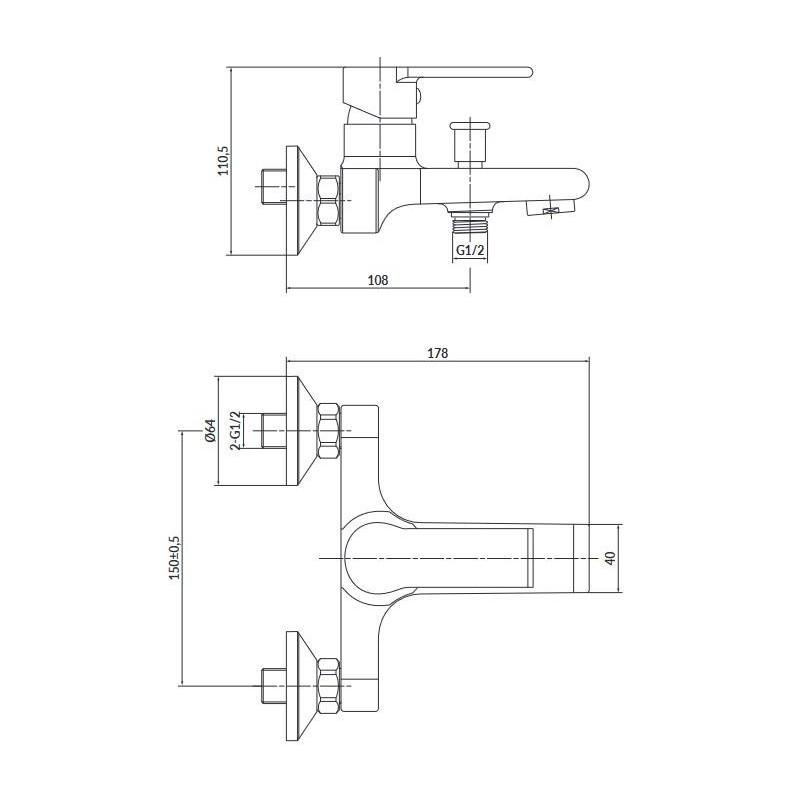 Cersanit bateria wannowo-natryskowa chromowana