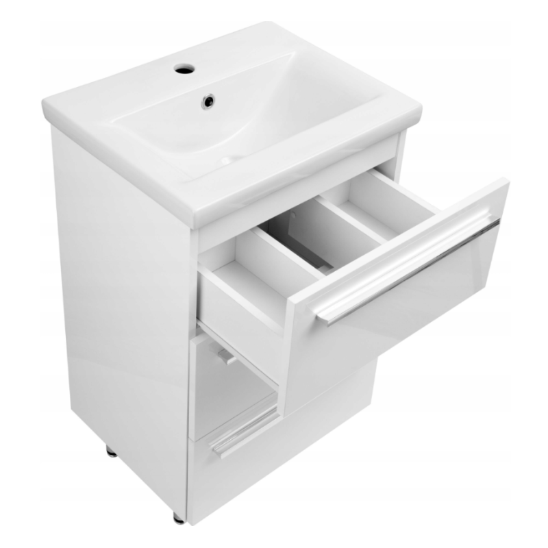 ASTOR szafka stojąca z umywalką BRYZA 51cm biała 3 szuflady uchwyty chrom