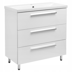 ASTOR szafka stojąca z umywalką BRYZA 81cm biała 3 szuflady uchwyty chrom