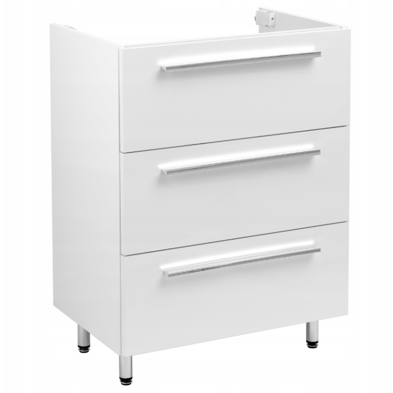 ASTOR szafka stojąca z umywalką BRYZA 61cm biała 3 szuflady uchwyty chrom