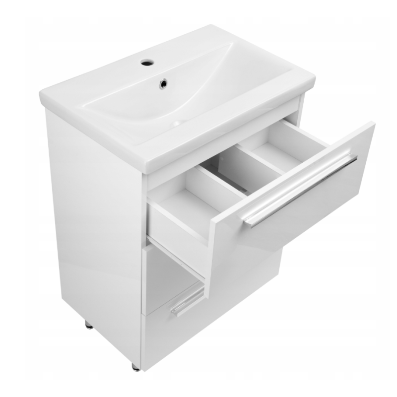 ASTOR szafka stojąca z umywalką BRYZA 61cm biała 3 szuflady uchwyty chrom