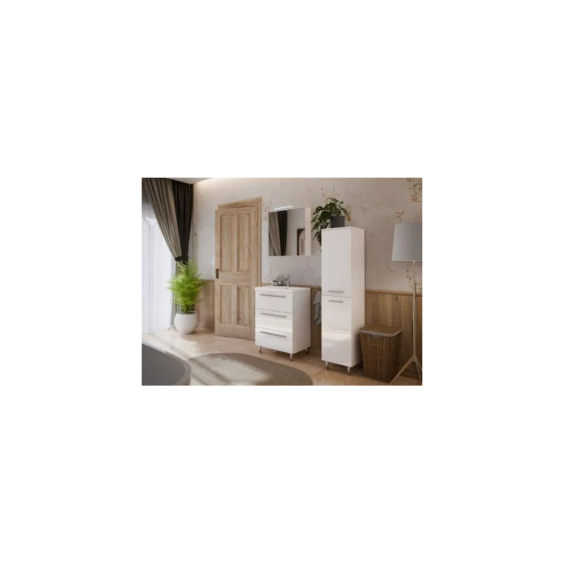 ASTOR szafka stojąca z umywalką BRYZA 51cm biała 3 szuflady uchwyty chrom