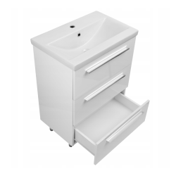 ASTOR szafka stojąca z umywalką BRYZA 61cm biała 3 szuflady uchwyty chrom
