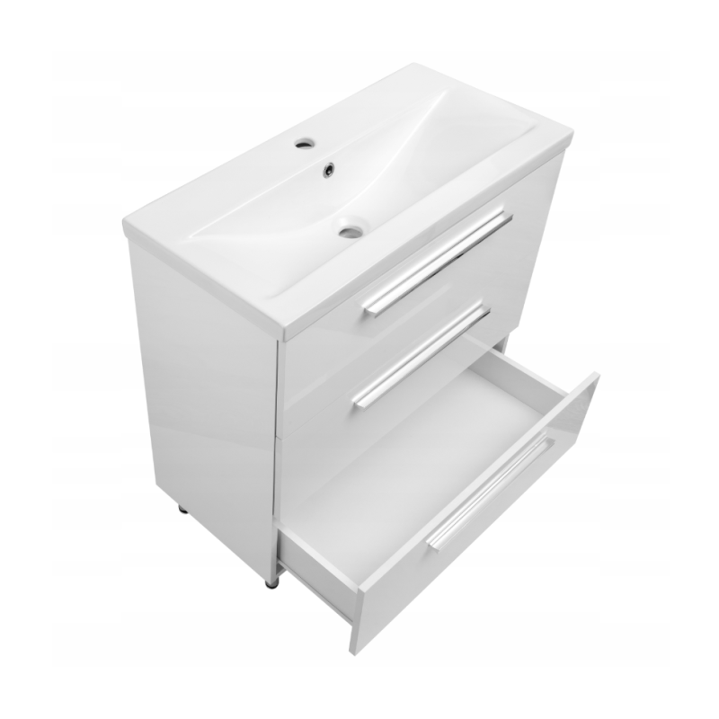 ASTOR szafka stojąca z umywalką BRYZA 81cm biała 3 szuflady uchwyty chrom