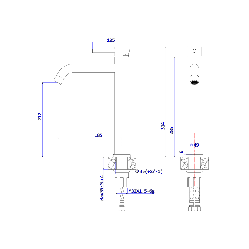 Bateria umywalkowa stojąca wysoka - nablatowa stal szczotkowana KSENO AVAPAX ABKS131511