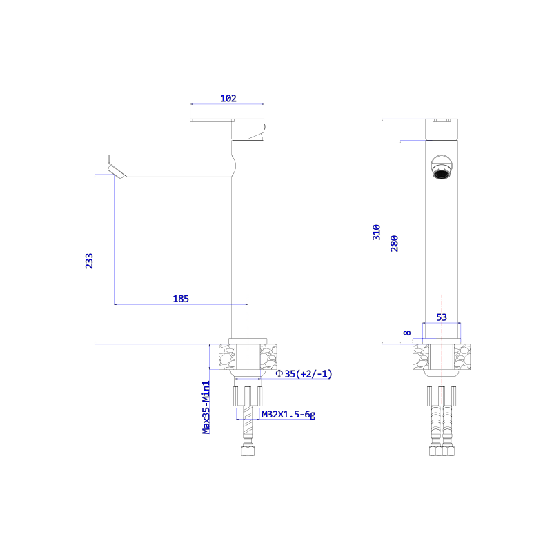 Bateria umywalkowa stojąca wysoka - nablatowa stal szczotkowana MISTELLA AVAPAX ABMI131511
