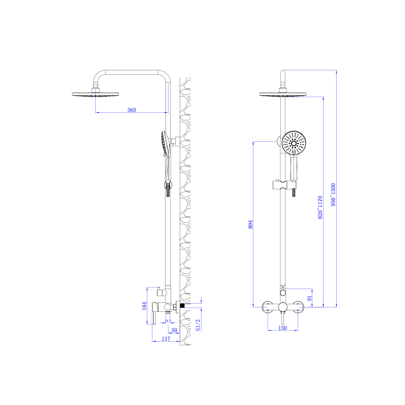 Deszczownica z baterią prysznicową dwufunkcyjną stal szczotkowana KSENO AVAPAX ADKS6215H1
