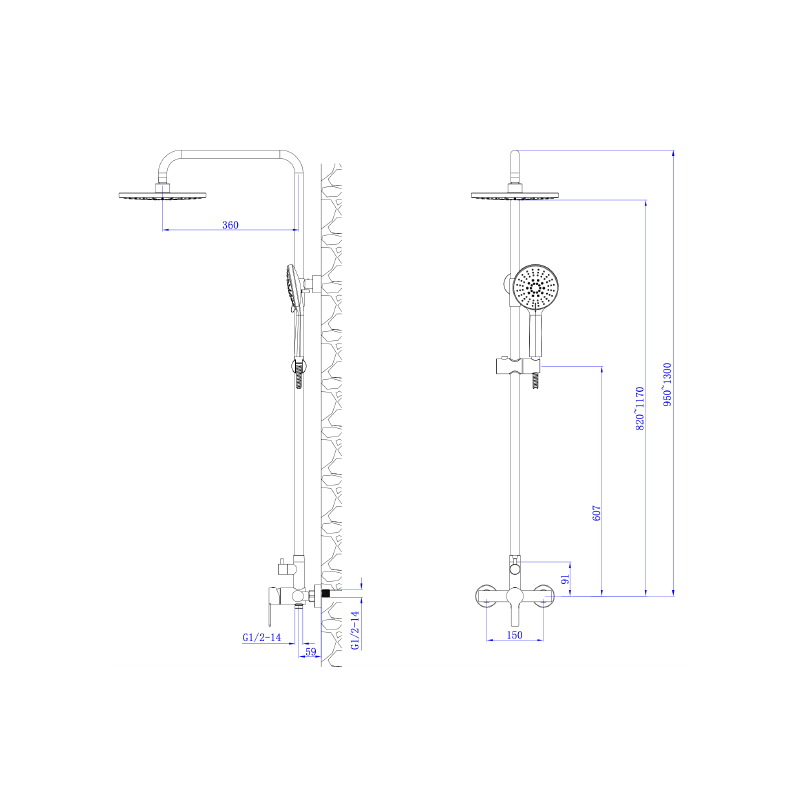 Deszczownica z baterią prysznicową dwufunkcyjną stal szczotkowana MISTELLA AVAPAX ADMI621111