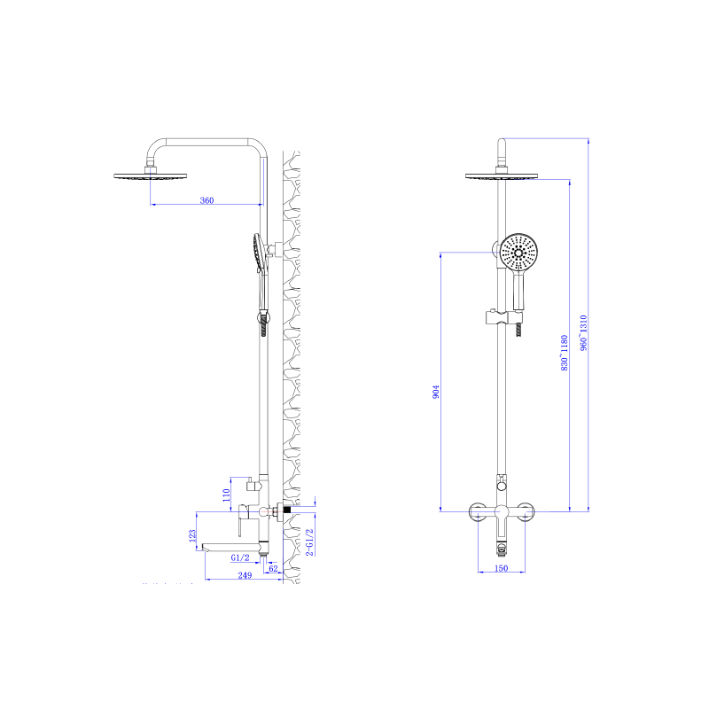 Deszczownica z baterią prysznicowo wannową trzyfunkcyjną stal szczotkowana MISTELLA AVAPAX ADMI631511
