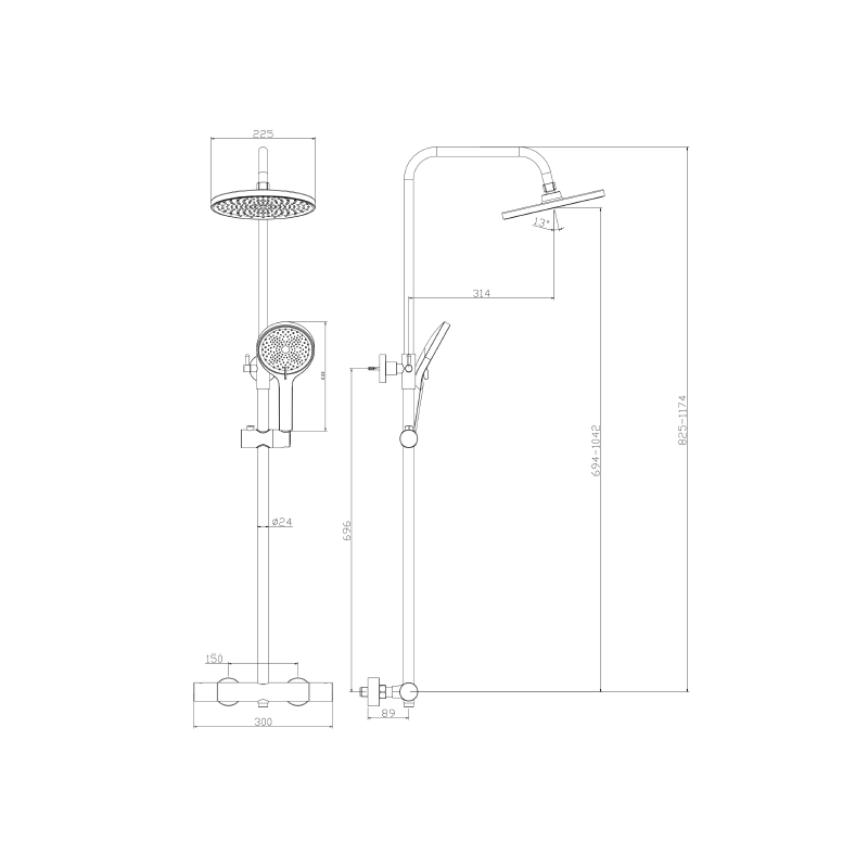 Deszczownica z baterią prysznicową termostatyczną dwufunkcyjną stal szczotkowana THERMO AVAPAX ADTH6214T1
