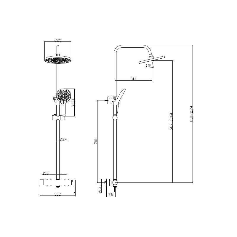 Deszczownica z baterią prysznicową dwufunkcyjną stal szczotkowana ULTIMATE AVAPAX ADUL6211C1