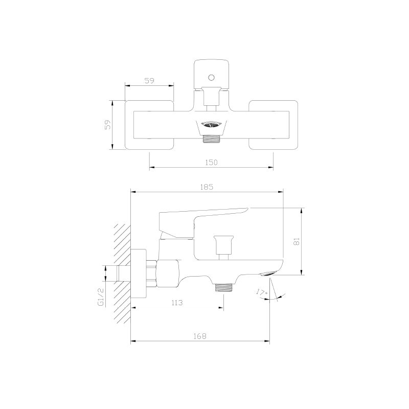 Bateria wannowa ścienna z przełącznikiem natrysku gun metal mat QANIX AVAPAX ABQA211411