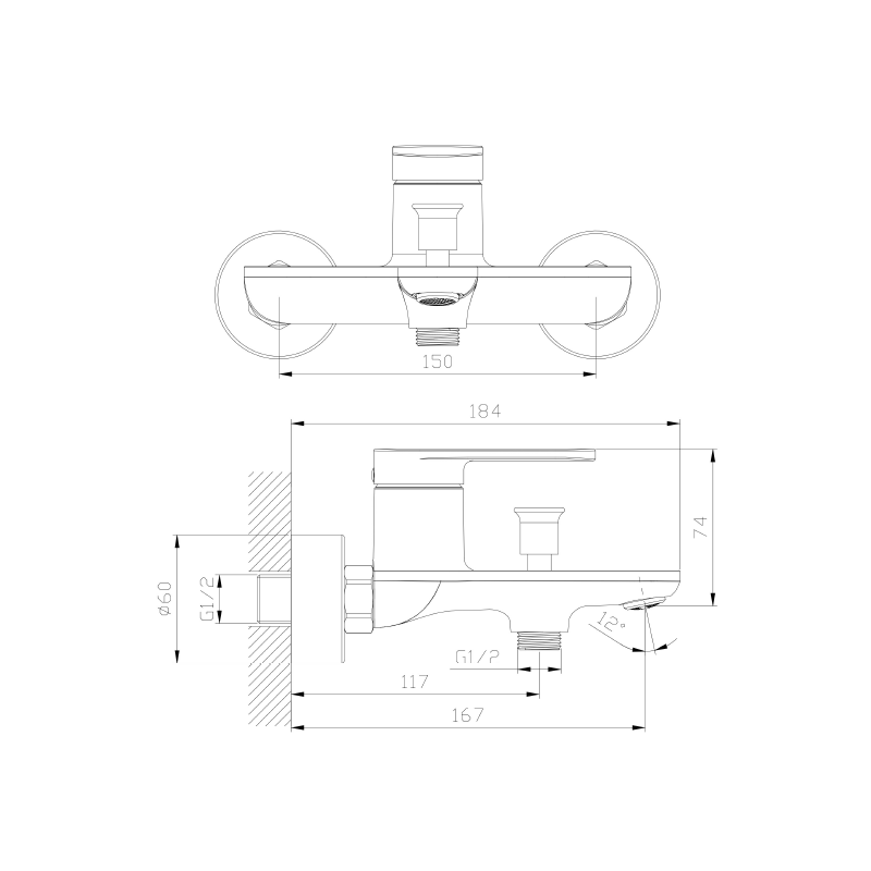 Bateria wannowa ścienna z przełącznikiem natrysku chrom połysk LUNEPO AVAPAX ABLU211111
