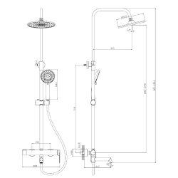 Deszczownica z baterią prysznicowo wannową trzyfunkcyjną stal szczotkowana LUNEPO AVAPAX ADLU6313H1