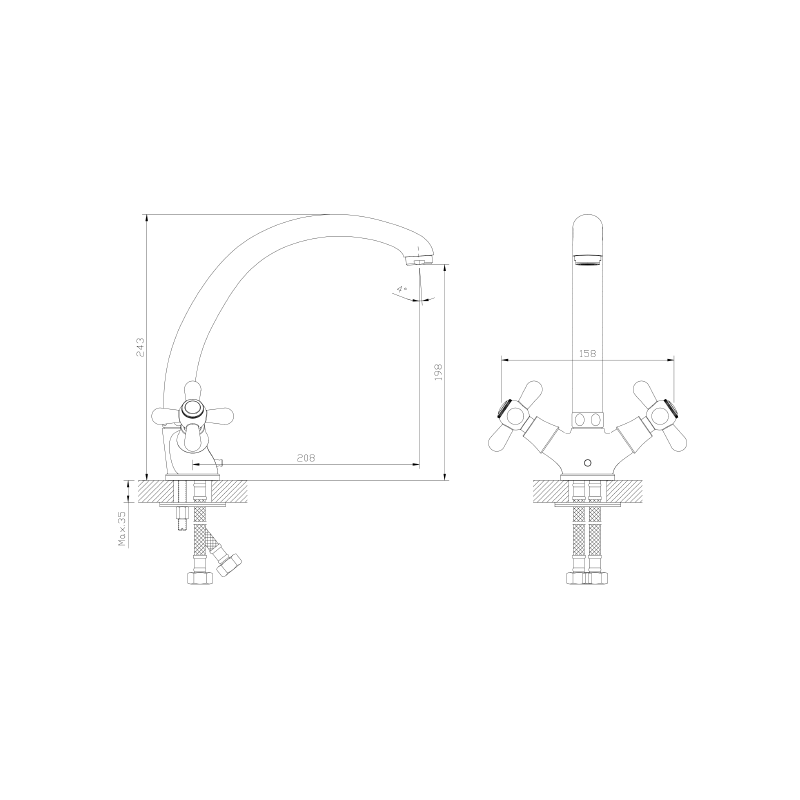 Bateria kuchenna stojąca dwuuchwytowa chrom połysk ZAHARRA AVAPAX ABZA1711O1