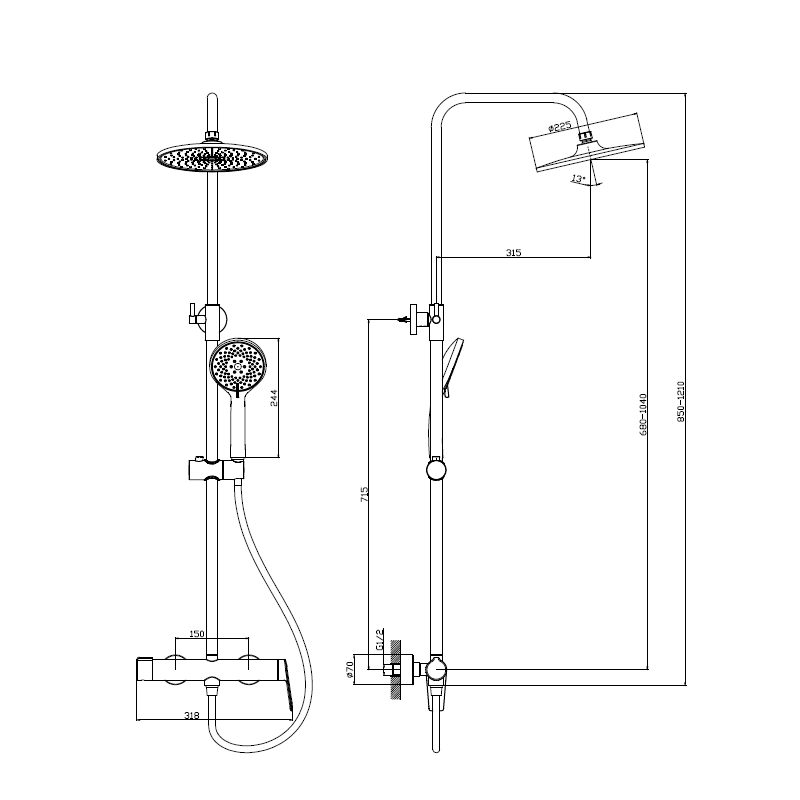 Deszczownica z baterią prysznicową dwufunkcyjną stal szczotkowana TRIXAN AVAPAX ADTR621121