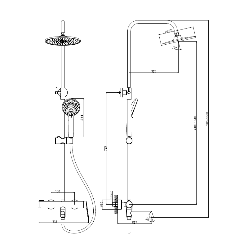 Deszczownica z baterią prysznicowo wannową trzyfunkcyjną stal szczotkowana TRIXAN AVAPAX ADTR6311H1
