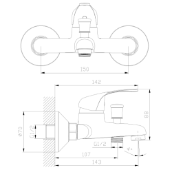 Bateria wannowa ścienna z przełącznikiem natrysku chrom połysk TARO AVAPAX ABTA211111