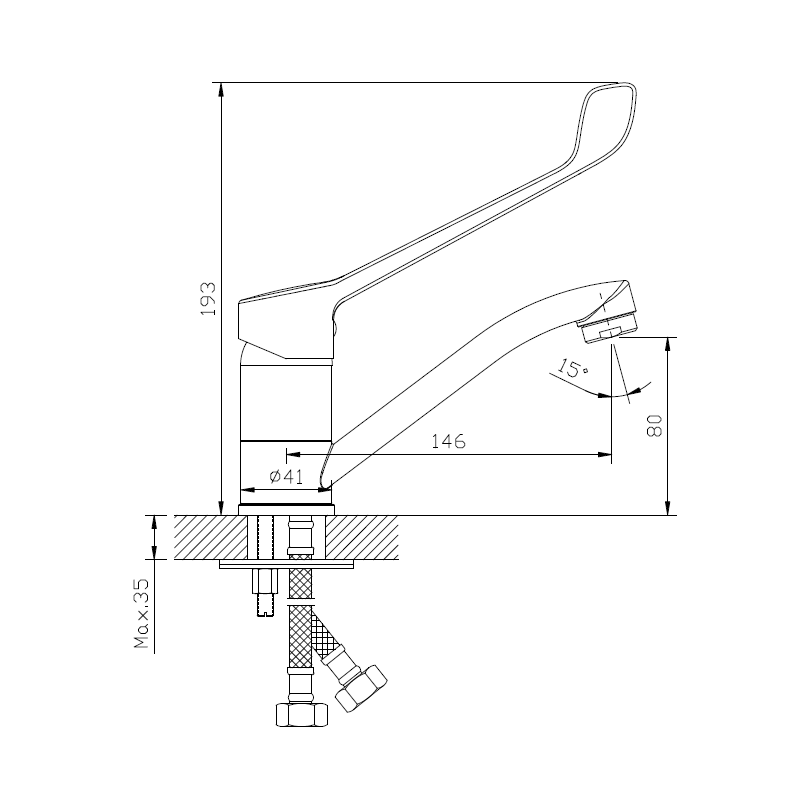 Bateria umywalkowa stojąca z ruchomą wylewką i dźwignią Medico chrom połysk MEDICAL AVAPAX ABME1511M1