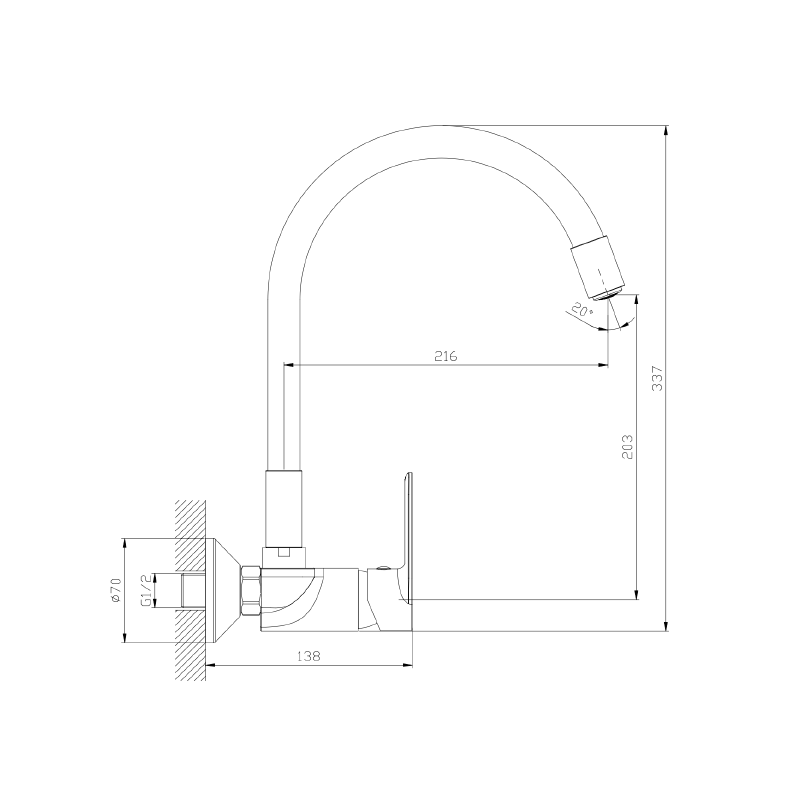 Bateria kuchenna ścienna z elastyczną wylewką chrom połysk ONCLO AVAPAX ABON7311F1