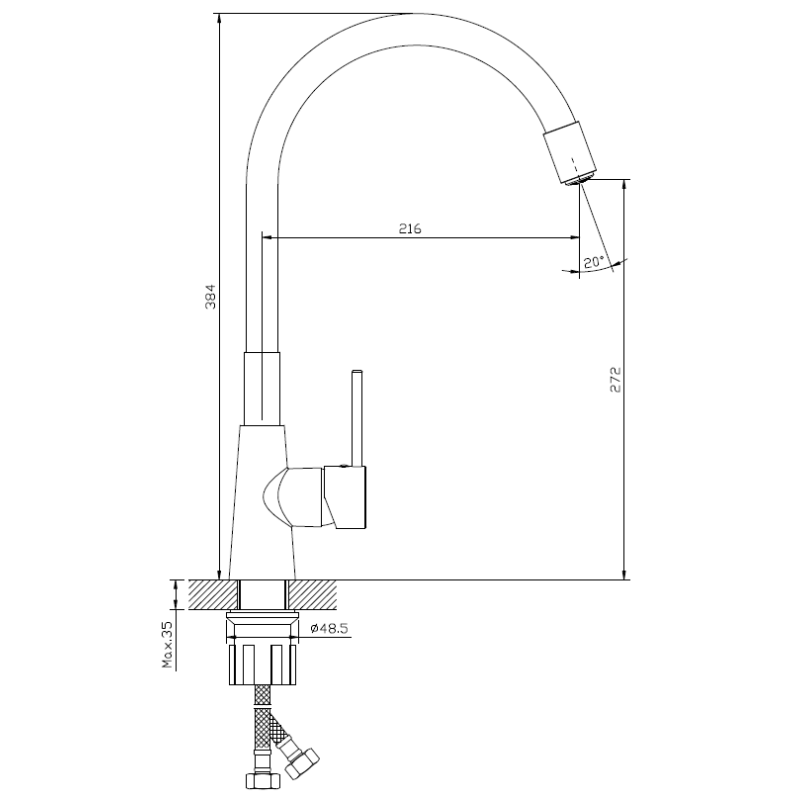 Bateria kuchenna stojąca z elastyczną wylewką czarny mat ONCLO AVAPAX ABON7213F1
