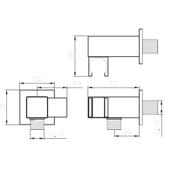 Przyłącze kątowe z uchwytem na słuchawkę boczne gun metal mat CUBE AVAPAX APCU131411