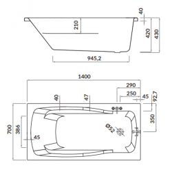 Cersanit wanna prostokątna Lana 140x70 z syfonem i nóżkami