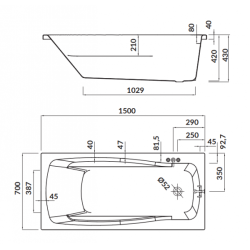 Cersanit wanna prostokątna lana 150x70 z syfonem i nóżkami