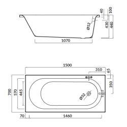 Cersanit wanna prostokątna Octavia 150x70 z syfonem i nóżkami