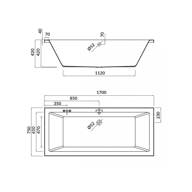 Cersanit wanna prostokątna Intro 170x75 z syfonem i nóżkami