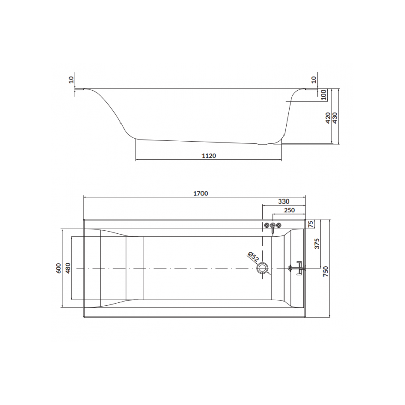 Cersanit wanna prostokątna Larga Slim 170x75 z syfonem i nóżkami