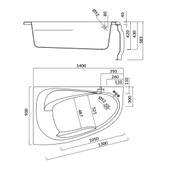 Cersanit wanna asymetryczna Joanna New 140x90 lewa z syfonem i nóżkami