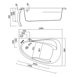 Cersanit wanna asymetryczna Joanna New 140x90 prawa z syfonem i nóżkami