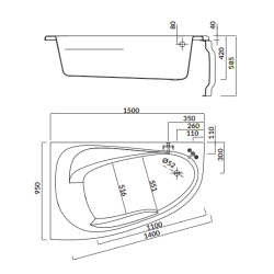 wanna asymetryczna Joanna New 150x95 lewa z syfonem i nóżkami