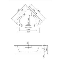 Cersanit wanna asymetryczna Venus 140x140 z syfonem i nóżkaimi