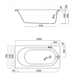 Cersanit wanna prostokątna Octavia 140x70 z białą obudową, syfonem i nóżkami
