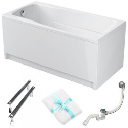 Cersanit wanna prostokątna Lana 150x70 z białą obudową, syfonem i nóżkami