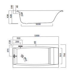 Cersanit wanna prostokątna Virgo 150x75 z białą obudową, syfonem i nóżkami
