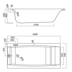 Cersanit wanna prostokątna Virgo 160x75 z białą obudową, syfonem i nóżkami