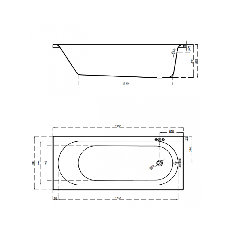 Cersanit wanna prostokątna Octavia 170x70 z białą obudową, syfonem i nóżkami