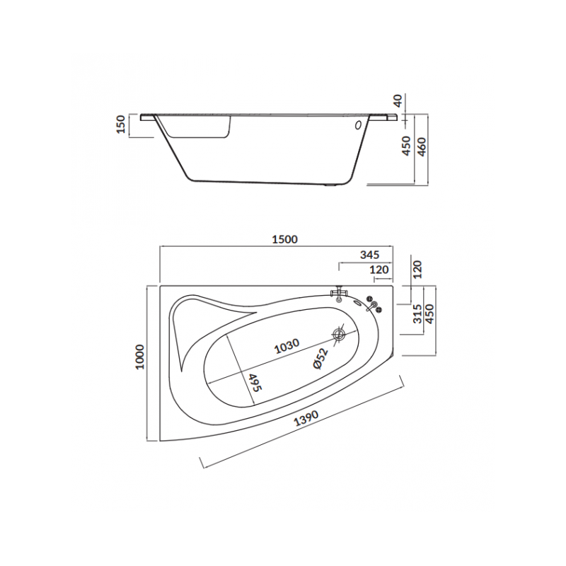Cersanit wanna asymetryczna Sicilia 150x100 lewa z białą obudową, syfonem i nóżkami