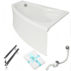 Cersanit wanna asymetryczna Lux 150x100 prawa z białą obudową, syfonem i nóżkami